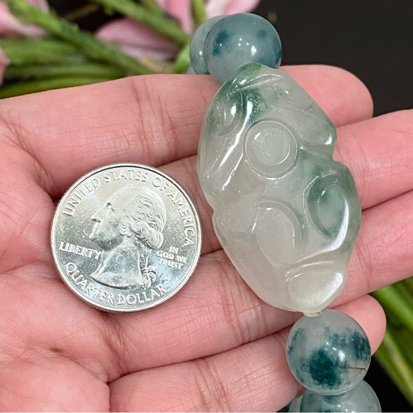 Handmade Pi Xiu Green Chalcedony Beads Natural Gemstone Lucky Bracelet One Size - Picture 5 of 14